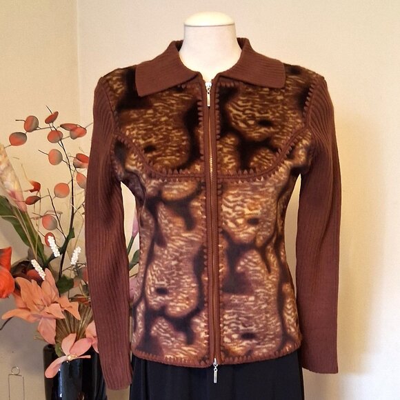 NWT Woman's Brown Multi Color Zip-Up Cardigan Knitwear Lightweight Sweater 6 S - Picture 5 of 6